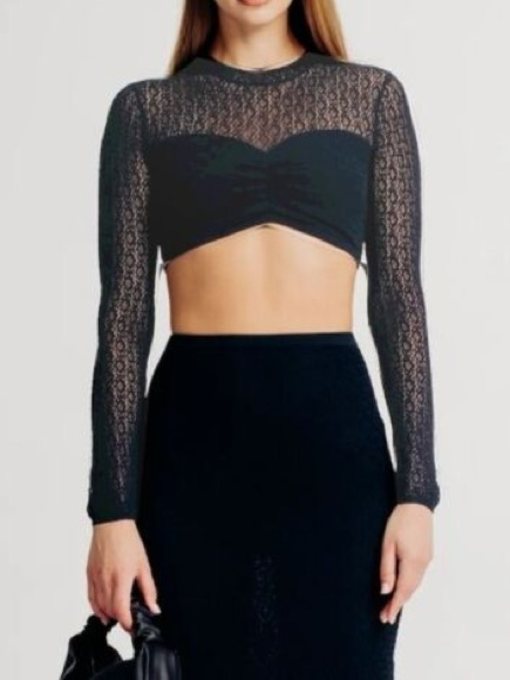 Torn by Ronny Kobo • Beverly Pointelle Knit Crop Top in Black